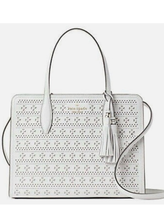 kate spade Handbags - KATE SPADE ♠️ New York 🤍Rowe🤍 WHITE PERFORATED TOP ZIP SATCHEL BAG 🌟EUC🌟